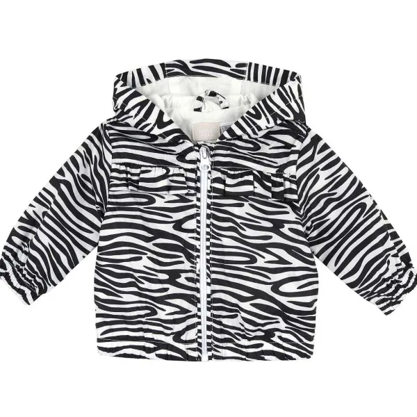 Giacche|Chicco Giubbino Con Volant E Fantasia All Over Zebrata- Poliestere Riciclato Bianco E Nero