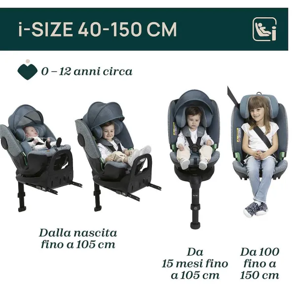 Seggiolini Auto Neonato|Chicco Seggiolino Auto Bi-Seat Air & Full 360 I-Size Base (40-150 Cm) Teal Blue