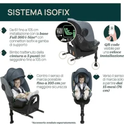 Seggiolini Auto Neonato|Chicco Seggiolino Auto Bi-Seat Air & Full 360 I-Size Base (40-150 Cm) Teal Blue