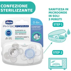 Succhietti Physioforma|Chicco Succhietto Physioforma® Comfort 0-6M (2 Pcs) Silicone Raccoon And Confetti