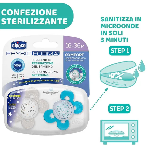 Succhietti Physioforma|Chicco Succhietto Physioforma® Comfort 16-36M (2 Pcs) Silicone Tiger And Hedgehog